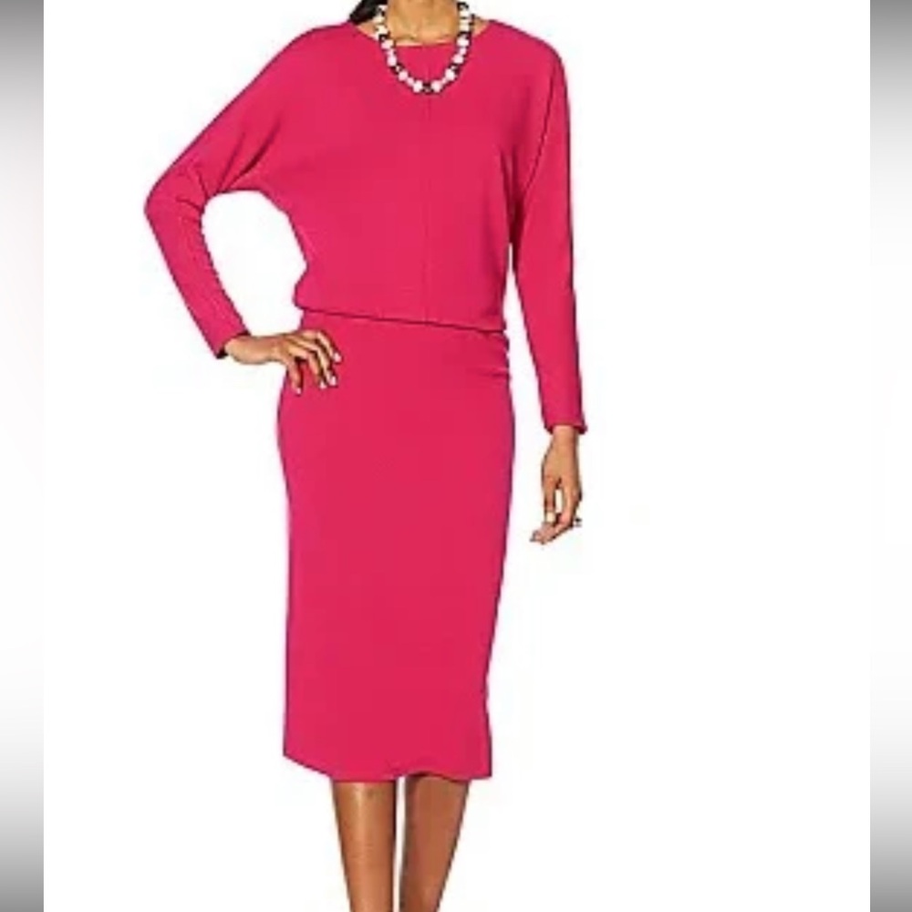 Heidi Daus Dolman Sleeve Blouson Dress Magenta 1X NWT Designer Hot Pink - Picture 2 of 7